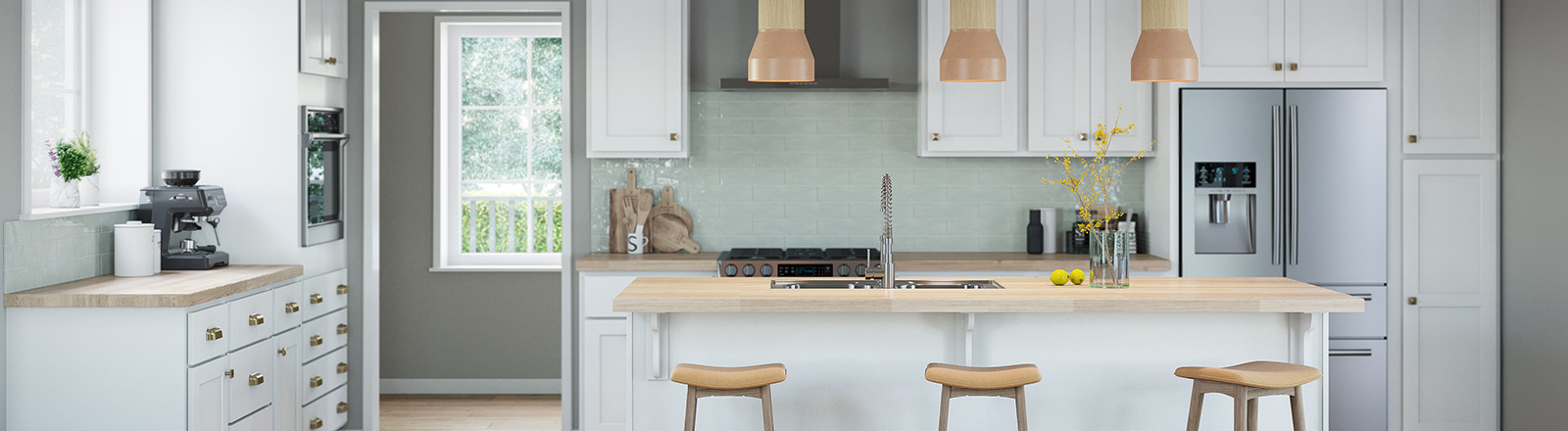 Essential White cabinetry installed in a finished kitchen